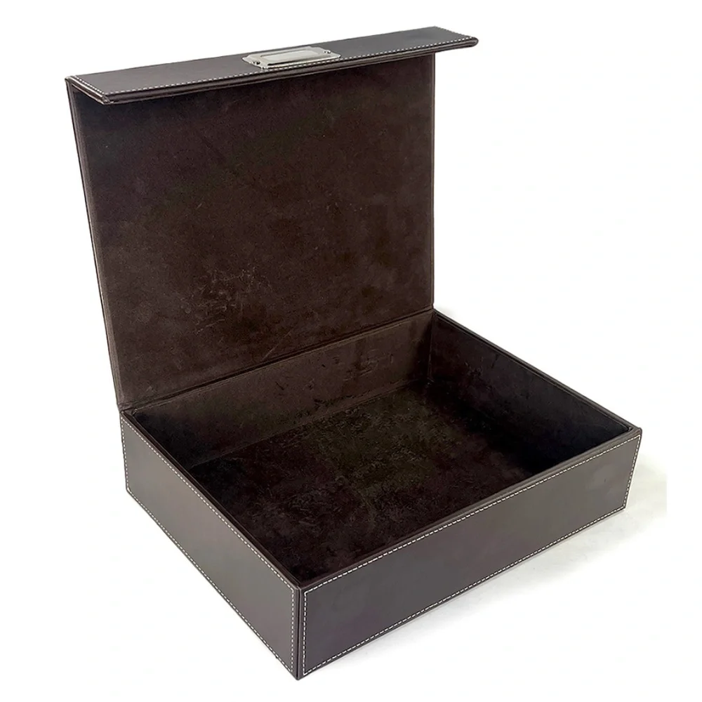 Brown Leather Hinged File Box